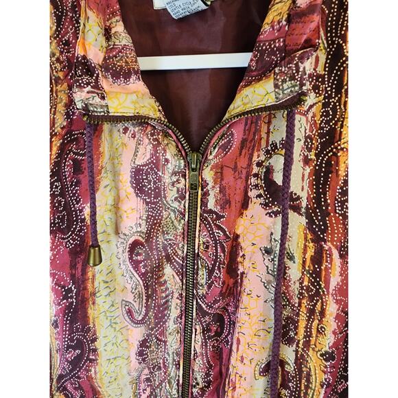NEW CONCEPTS 100% Silk Red Paisley 90s Style Print Zip Up Jacket Womens XL - Picture 7 of 9